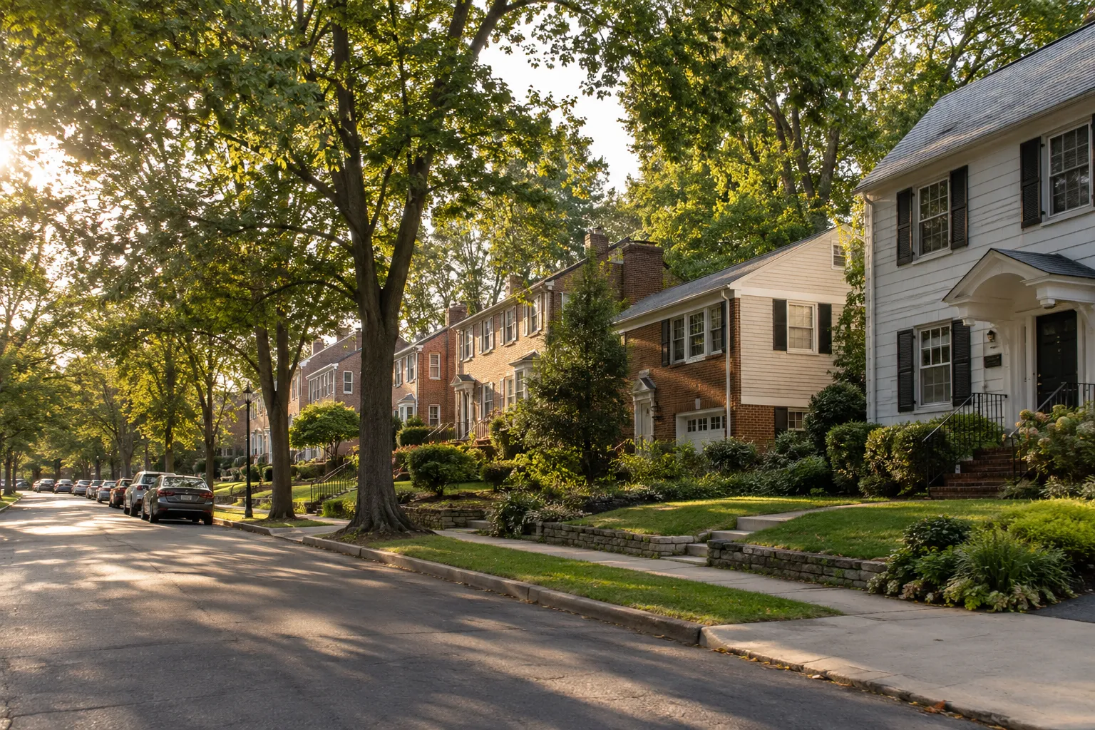 Older colonial-style homes on a tree-lined street in the Richmond area
